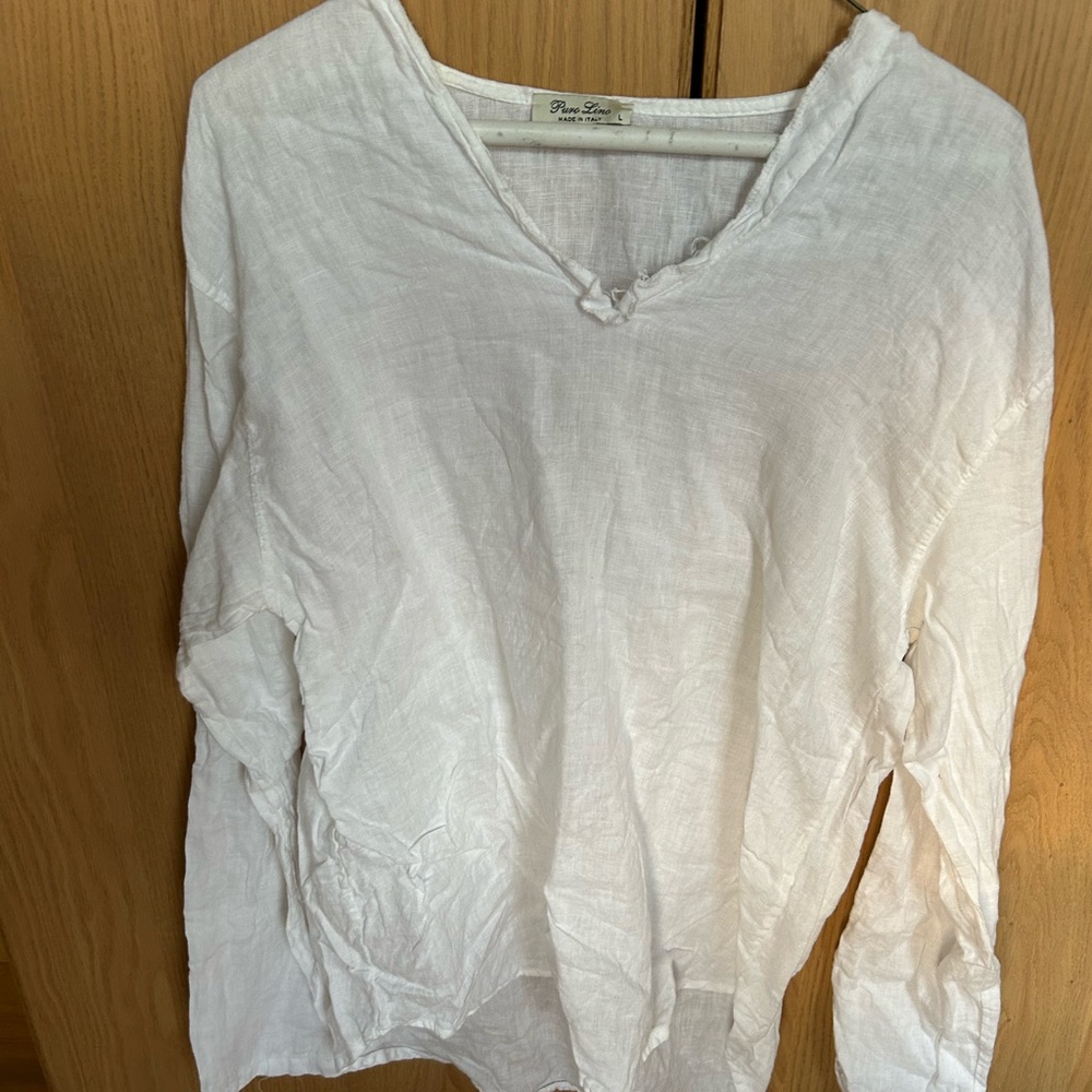 White Linen V-Neck Men's Top